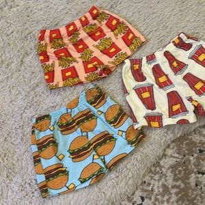 Set of 3 Novelty Food Print Boxer Shorts - Fries, Burgers & Popcorn